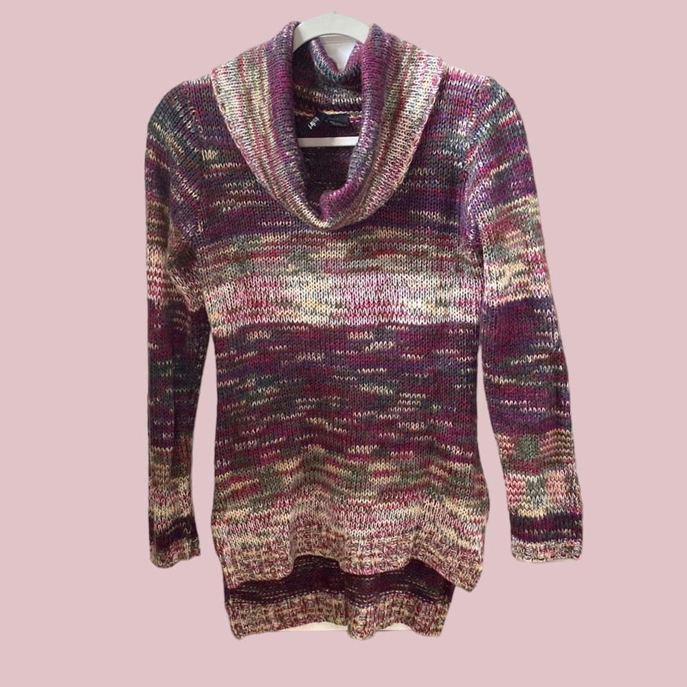 ULTRA FLIRT Burgundy/Multicolored Cowl Neck Sweater, Size L.